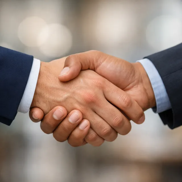 A close-up of two people shaking hands, both hands fully visible with five fingers each, in sharp focus against a blurred background. - GPT Image 1.5