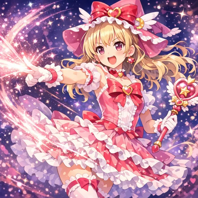 A magical girl character in a frilly dress, casting a spell (classic anime trope). - GPT Image 1.5