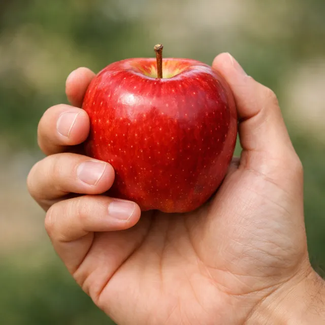 A realistic photo of a hand holding a red apple, with all fingers clearly visible - OpenAI GPT Image 1.5