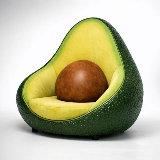 An armchair designed in the shape of an avocado, presented in a contemporary product… - OpenAI GPT Image 1.5