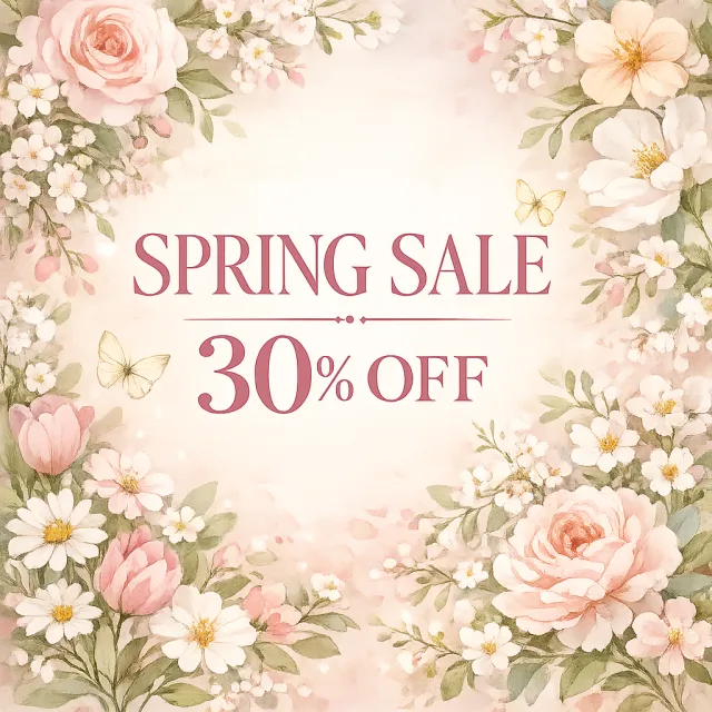 Instagram post graphic: 'SPRING SALE 30% OFF'. Floral background, pastel colors, elegant… - OpenAI GPT Image 1.5