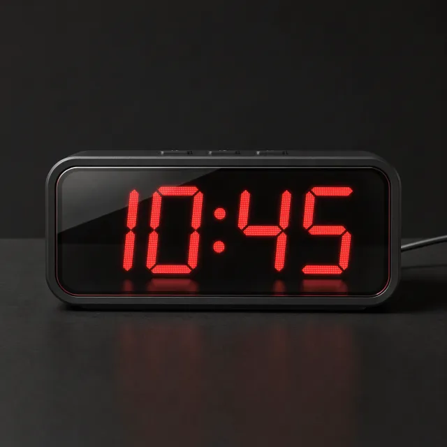 A digital clock display showing the time "10:45" in LED-style numerals, photorealistic… - Black Forest Labs FLUX 3 Image