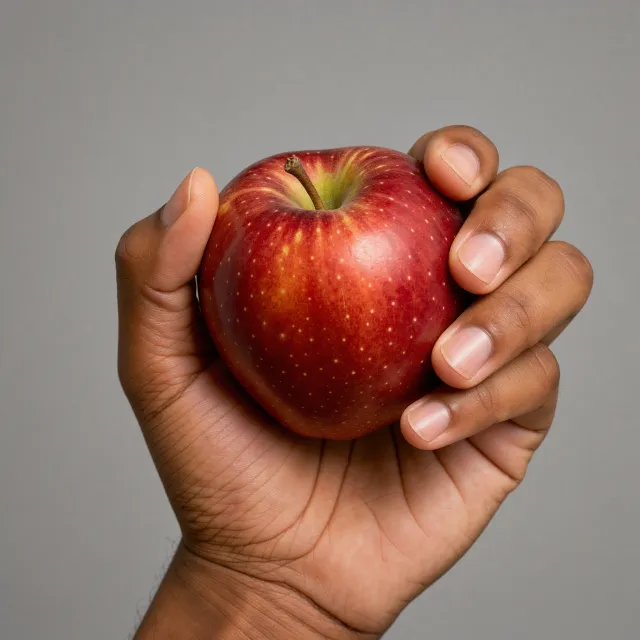 A realistic photo of a hand holding a red apple, with all fingers clearly visible. - FLUX 3 Image