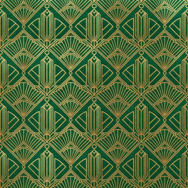Seamless geometric pattern, Art Deco style, gold lines on deep emerald green background, high resolution texture for print. - FLUX 3 Image