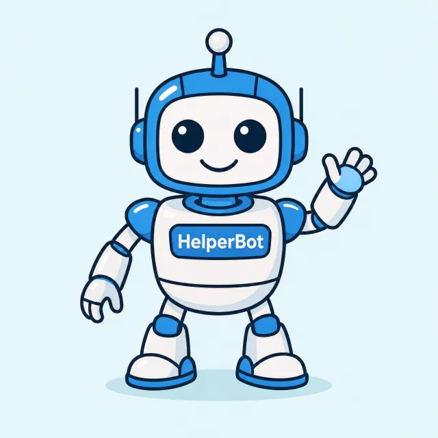 Simple flat vector mascot: friendly smiling robot character 'HelperBot', approachable… - Black Forest Labs FLUX 3 Image