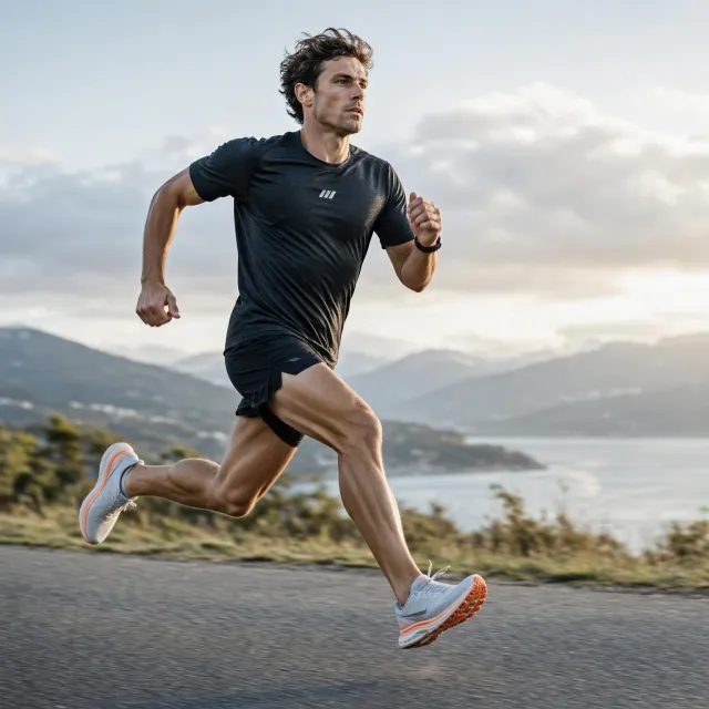 A runner mid-stride in a full-body action shot, limbs in motion and well-defined - Microsoft MAI-Image-2.6