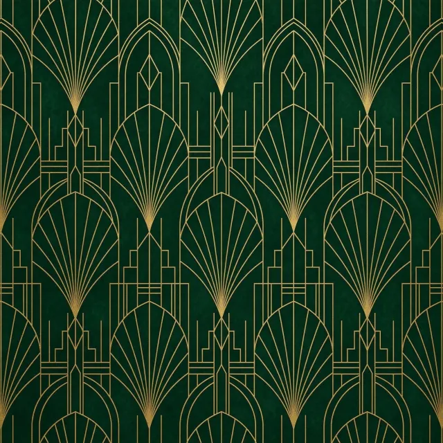 Seamless geometric pattern, Art Deco style, gold lines on deep emerald green background… - Microsoft MAI-Image-2.6