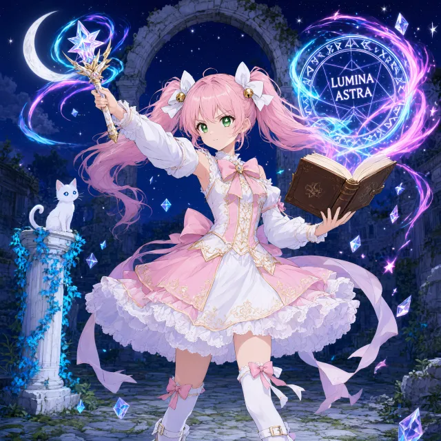 A magical girl character in a frilly dress, casting a spell (classic anime trope). - Qwen-Image-3.0-Pro