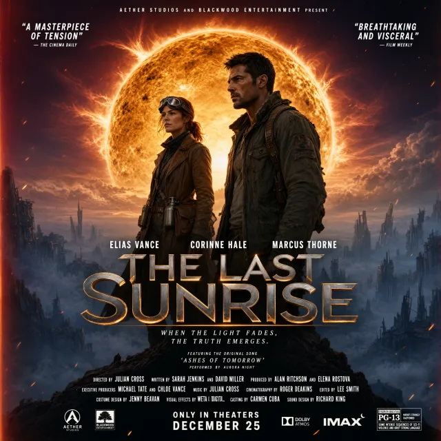 A movie poster for a fictional film titled "The Last Sunrise". Dramatic Hollywood design… - Alibaba Qwen-Image-3.0-Pro