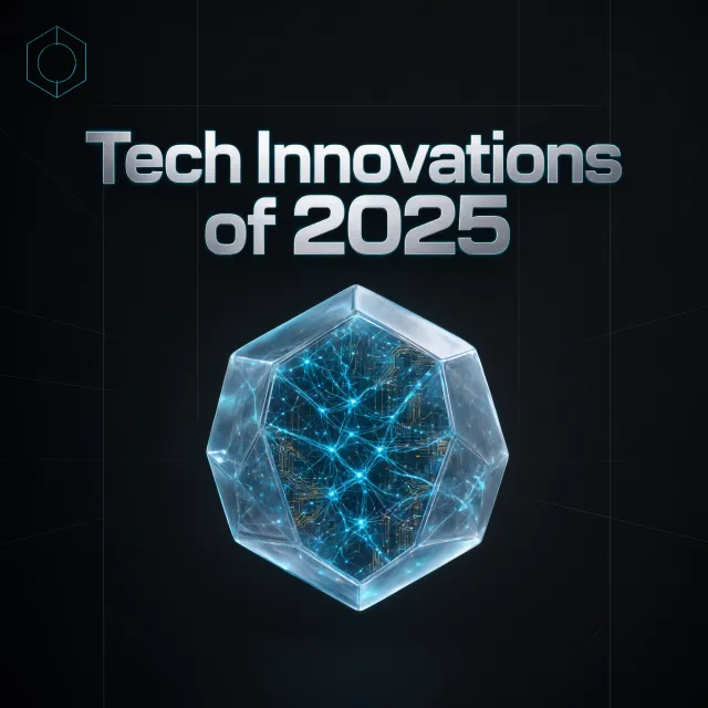 A technology magazine cover featuring the headline "Tech Innovations of 2025," clean modern design style. - Qwen-Image-3.0-Pro