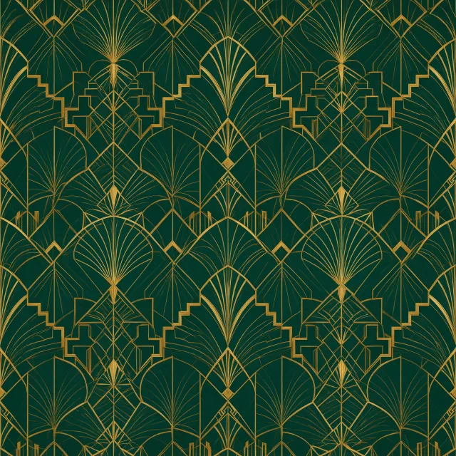 Seamless geometric pattern, Art Deco style, gold lines on deep emerald green background, high resolution texture for print. - Qwen-Image-3.0-Pro