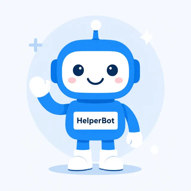 Simple flat vector mascot: friendly smiling robot character 'HelperBot', approachable… - Alibaba Qwen-Image-3.0-Pro