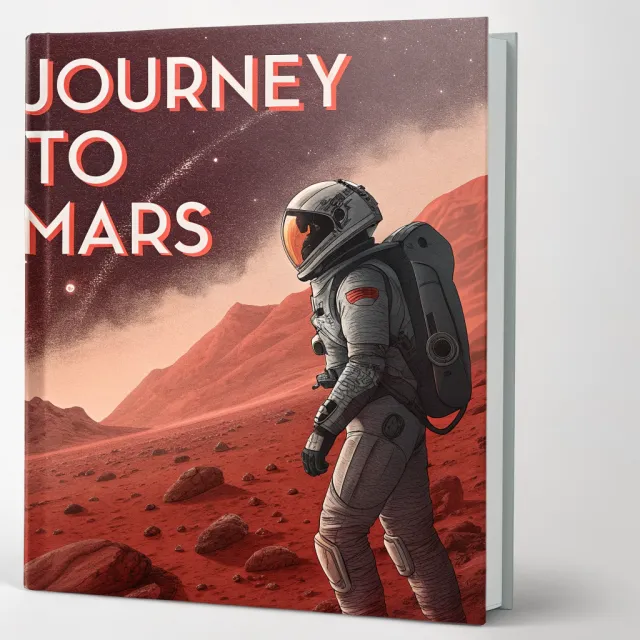 A book cover showing the title "Journey to Mars" along with an astronaut illustration… - Recraft V3