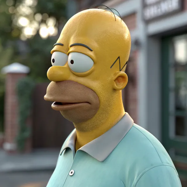 A famous cartoon character (e.g. Homer Simpson) rendered fully photorealistically as if a… - Recraft V3