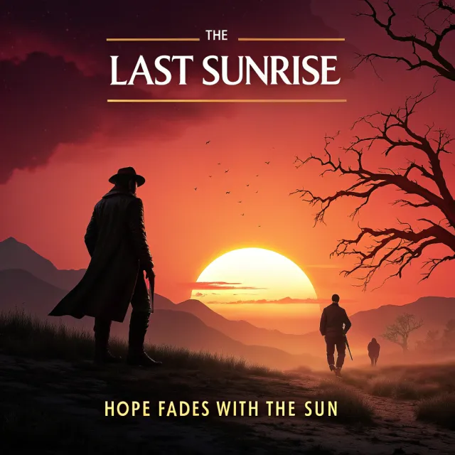 A movie poster for a fictional film titled "The Last Sunrise". Dramatic Hollywood design… - Recraft V3