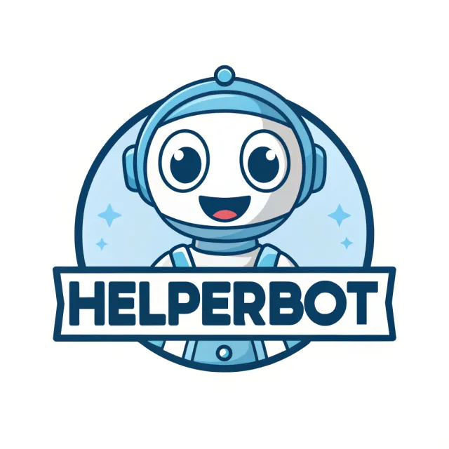 Simple flat vector mascot: friendly smiling robot character 'HelperBot', approachable… - Recraft V3