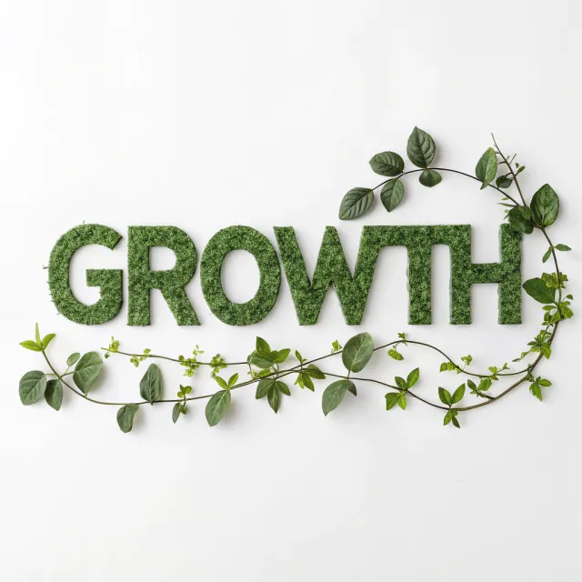 The word 'GROWTH' visualized using stylized plant vines organically forming the letters… - Recraft V3