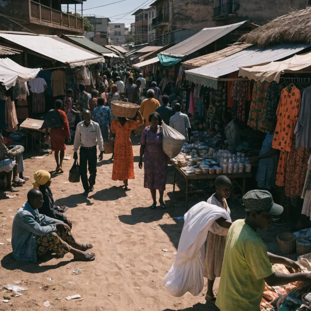 A bustling market scene with dozens of people buying and selling goods - Recraft V4.1