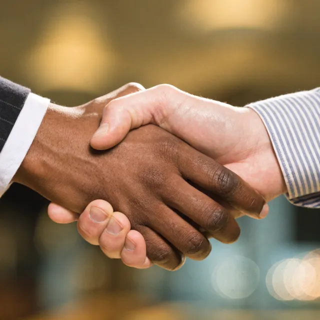 A close-up of two people shaking hands, both hands fully visible with five fingers each… - Recraft V4.1