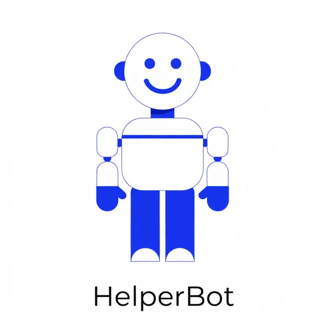 Simple flat vector mascot: friendly smiling robot character 'HelperBot', approachable… - Recraft V4.1