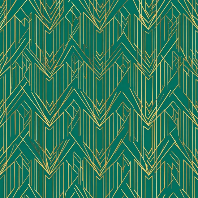 Seamless geometric pattern, Art Deco style, gold lines on deep emerald green background… - Reve Image (Halfmoon)