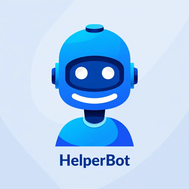 Simple flat vector mascot: friendly smiling robot character 'HelperBot', approachable… - Reve Image (Halfmoon)