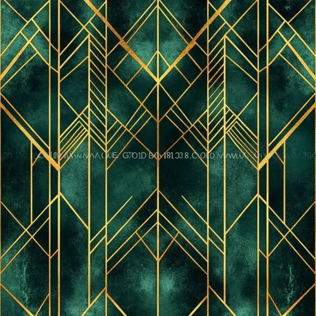 Seamless geometric pattern, Art Deco style, gold lines on deep emerald green background… - Midjourney V6.1