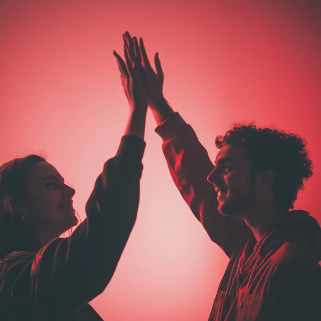 Two people high-fiving, with focus on their hands meeting mid-air - Midjourney V6.1