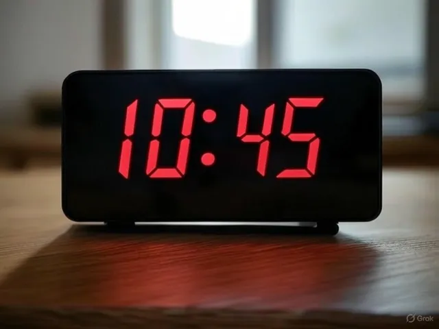 A digital clock display showing the time "10:45" in LED-style numerals, photorealistic… - XAI Grok 2 Image