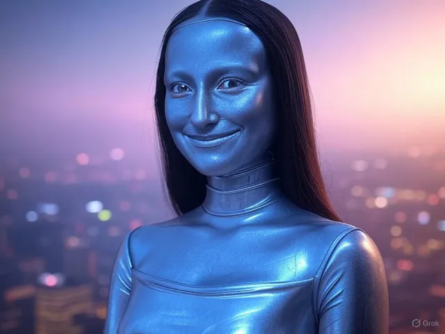The Mona Lisa reimagined as a futuristic android, rendered in a digital art style that… - XAI Grok 2 Image